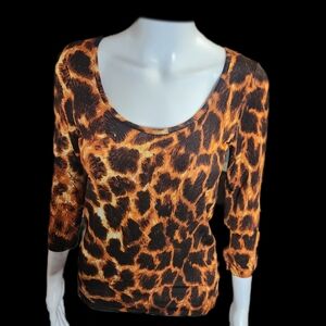 2000s Just Cavalli leopard print 3/4 sleeve stretch blouse Size S